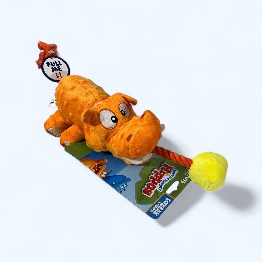 Hasbro 17in Dog Toys Squeak and Tug Hungry Hungry Hippos ORANGE YELLOW